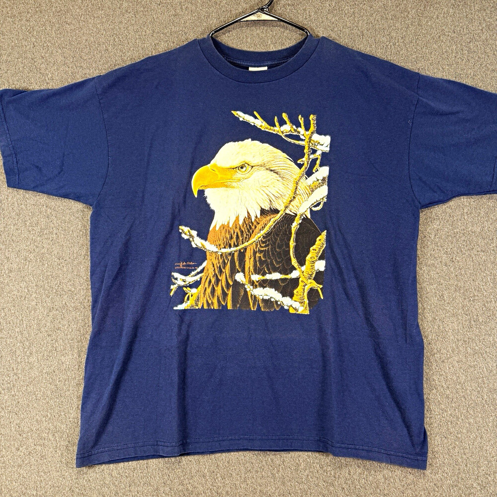 Vintage Bald Eagle Graphic T Shirt Mens XL Navy Blue Wildlife Nature USA Tee